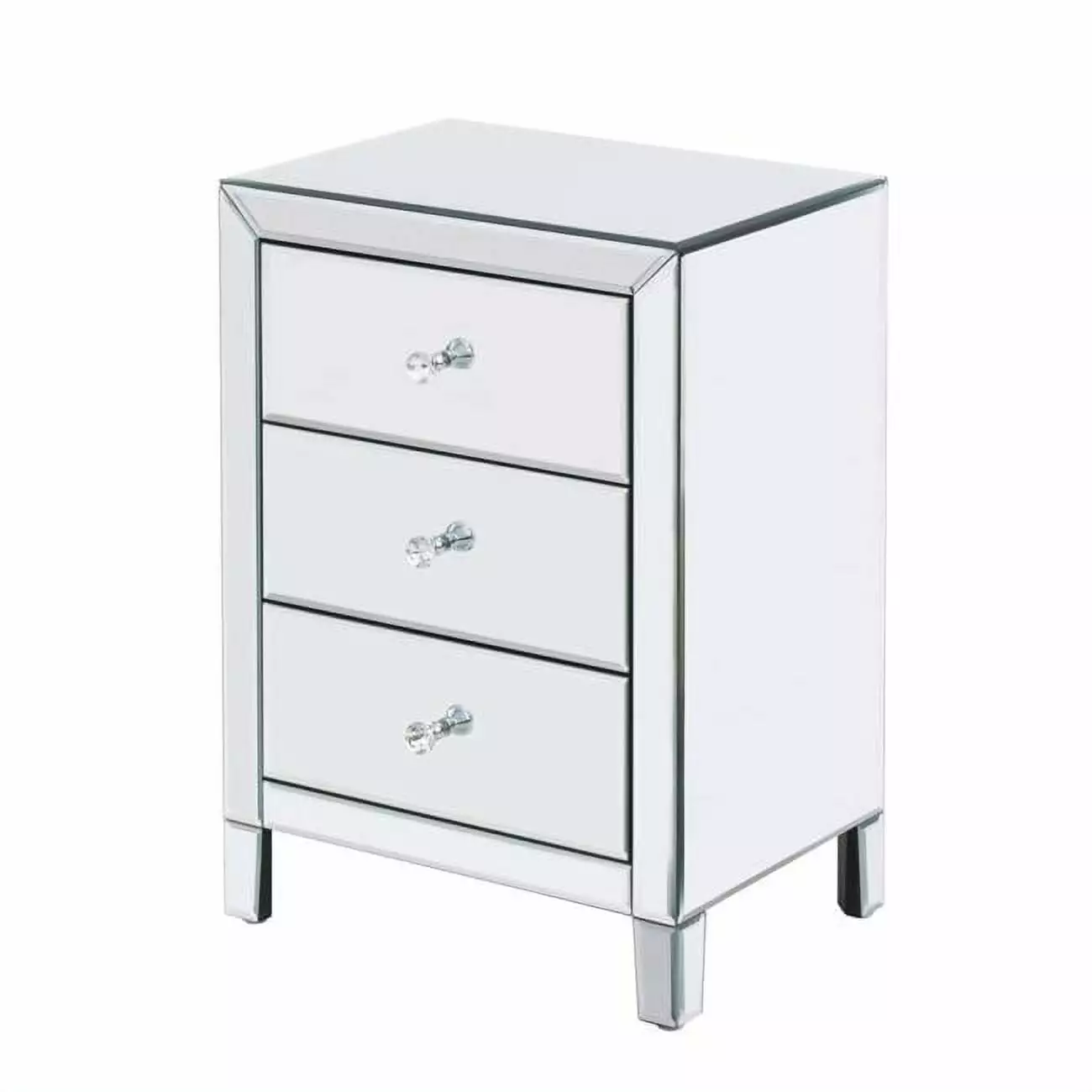 Better Home Products Mirrored Nightstand 3 Drawers Bedroom Storage