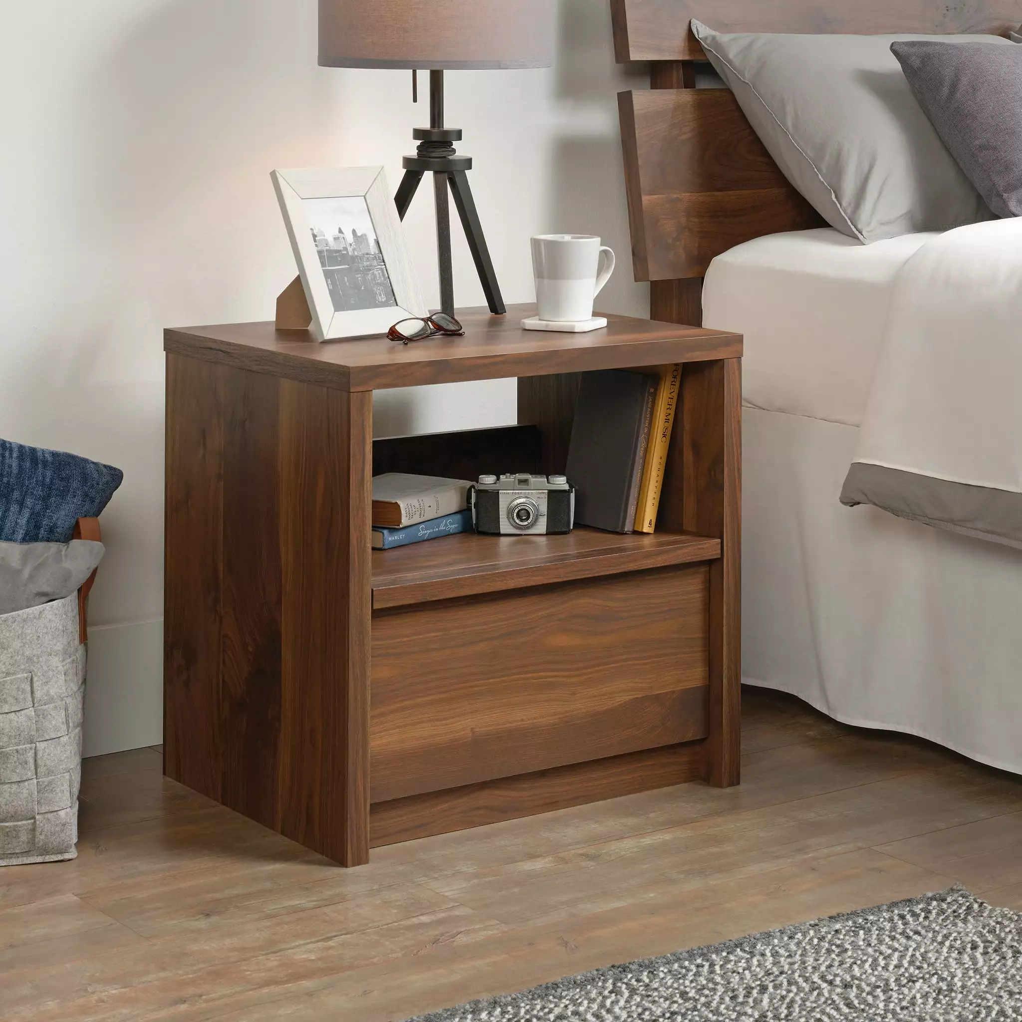 Better Homes and Gardens Montclair Nightstand Drawer Vintage Walnut Finish Bedroom Better Homes & Gardens