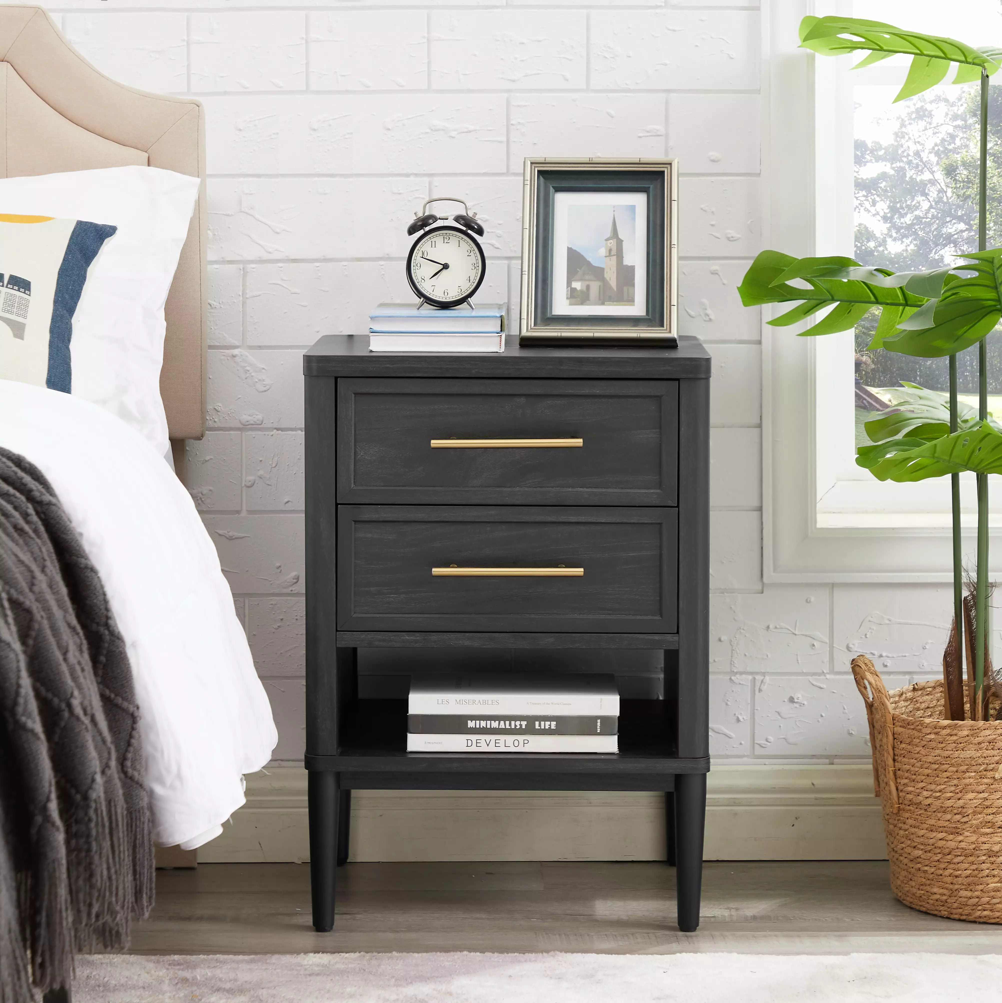 Better Homes & Gardens Oaklee 2 Drawer Nightstand Charcoal Finish
