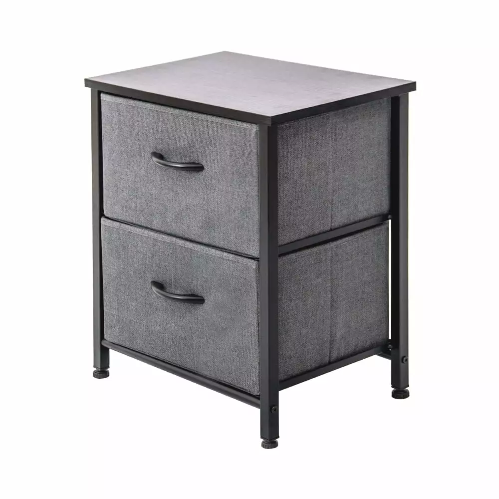 TCT Storage Dresser End Side Table Night Stand 2 Removable Fabric Bins Dark Grey CangLong