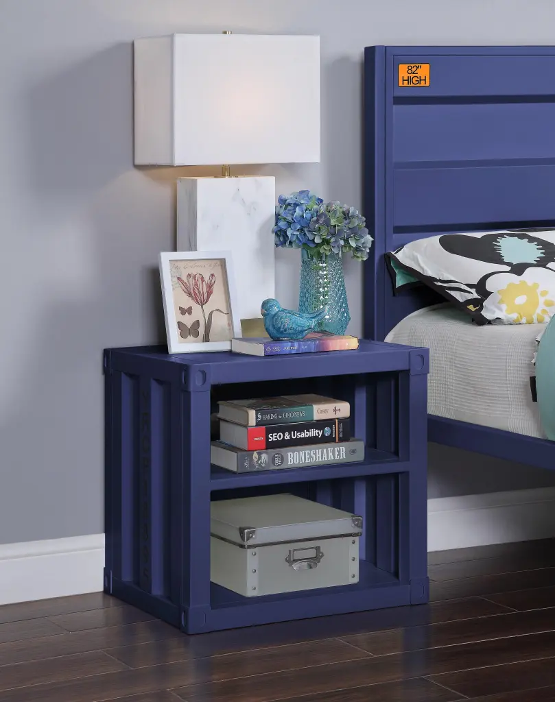 Cargo Blue Nightstand USB Ports Bedroom Charging Station