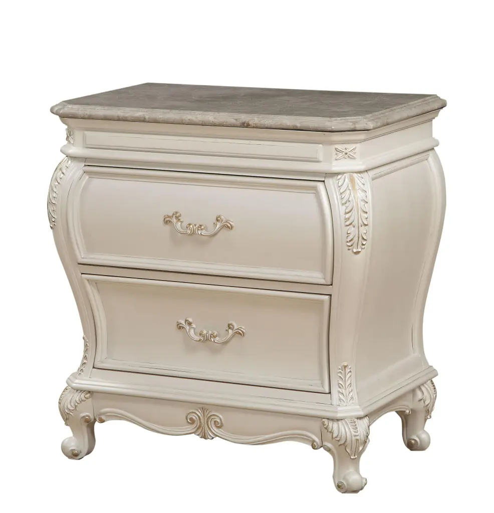 Chantelle Pearl White Nightstand - Modern Bedside Table Drawer