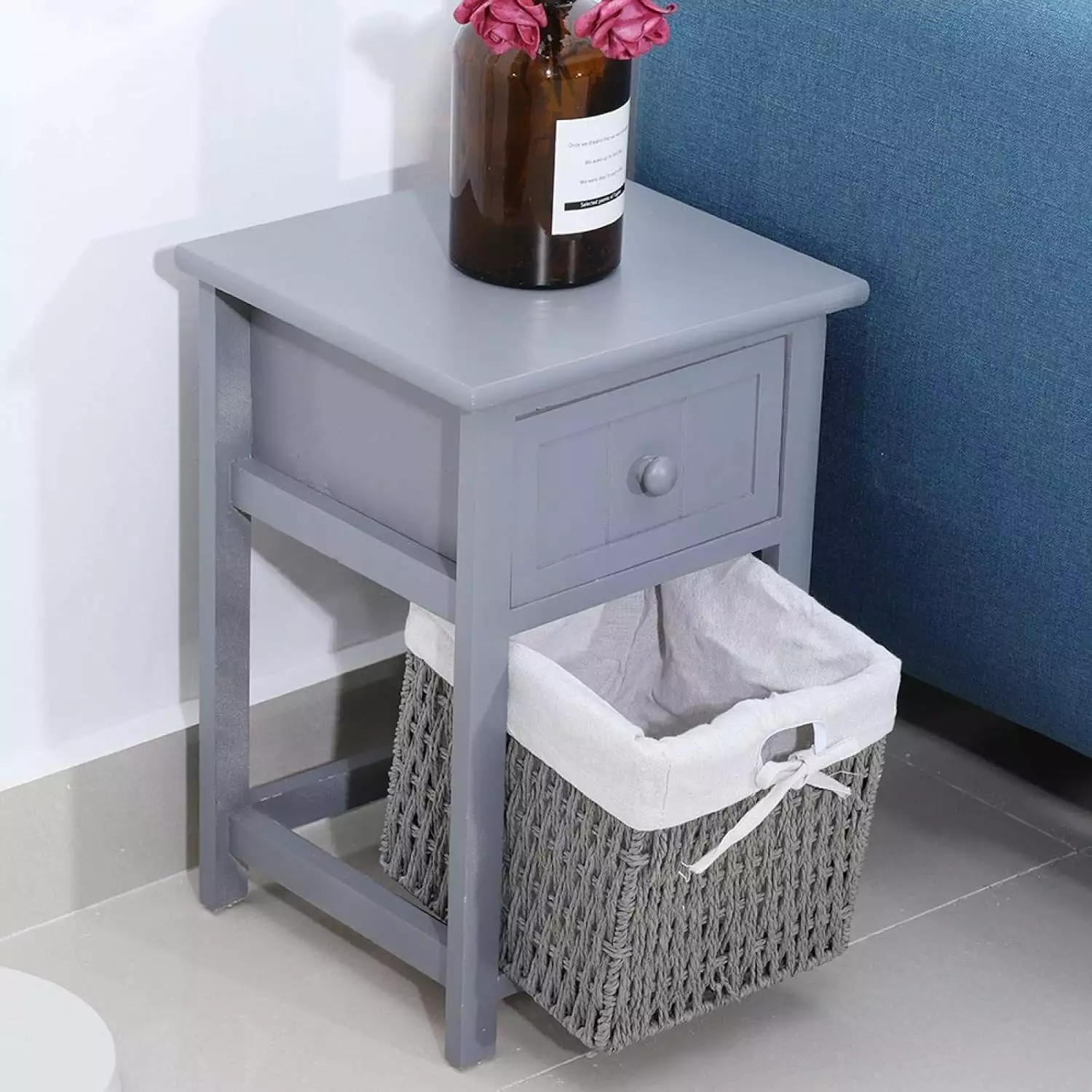 CoSoTower Set Nightstands Bedroom Simple Wooden Bedside Table Drawer and Storage Grey