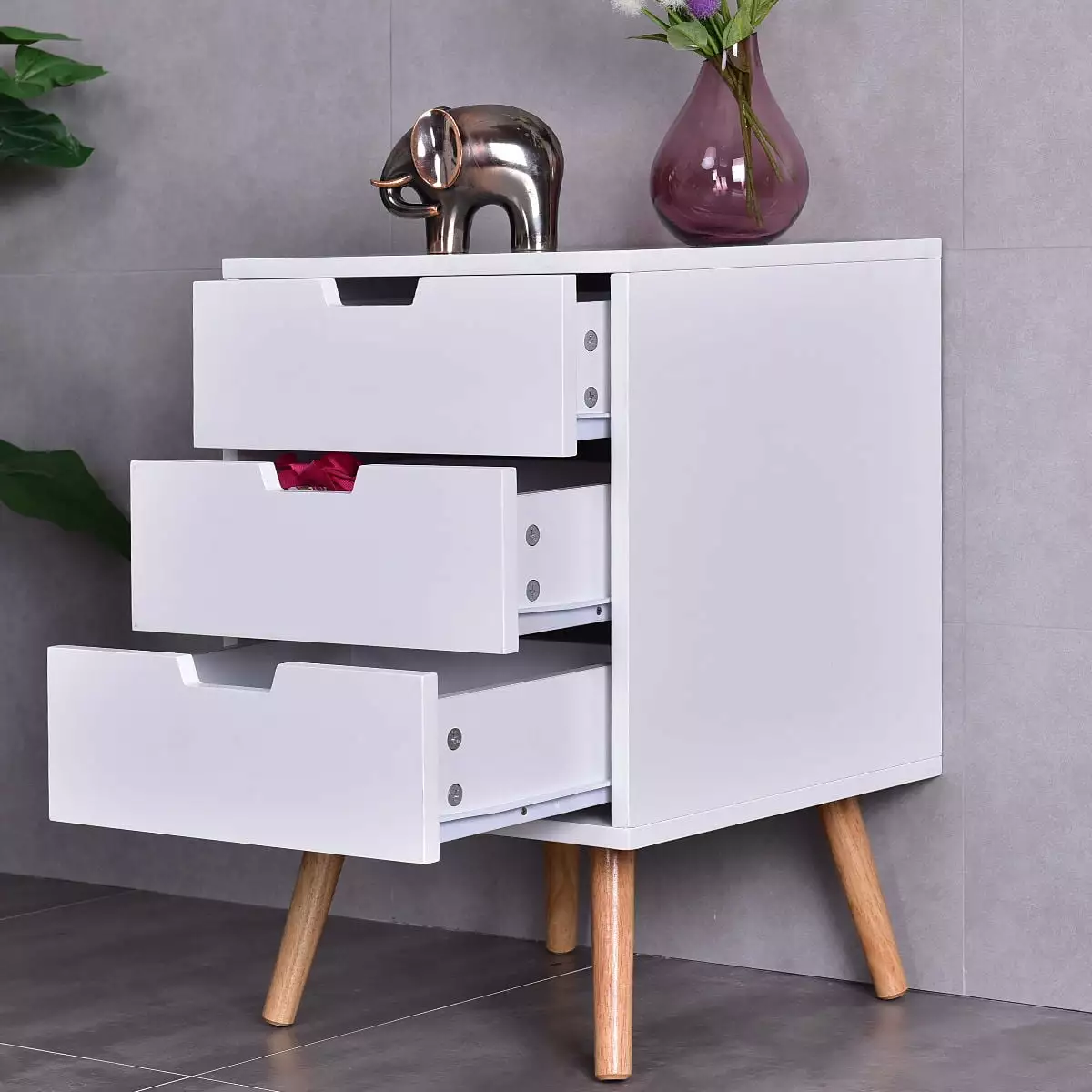 Costway White Nightstand Side Table 3 Drawers