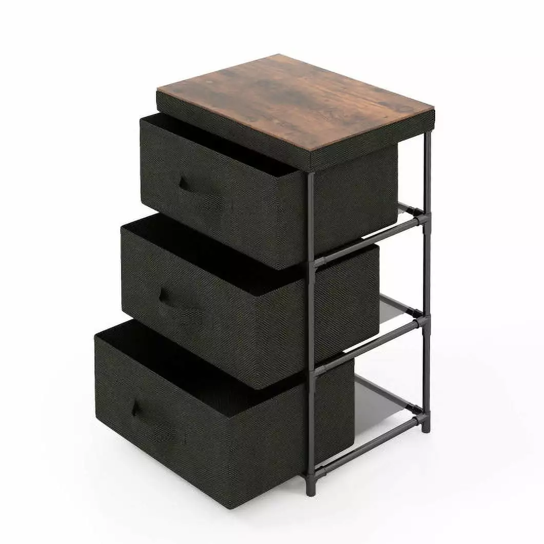 3 Tier Fabric Nightstand Sturdy Metal Frame Black CostwayINC