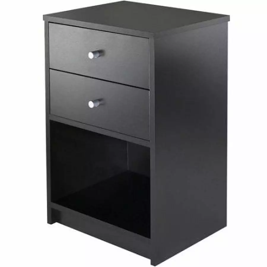 Black Two-Drawer Nightstand Round Handles 40x30x60cm Chic Storage Solution Bedroom Denshine