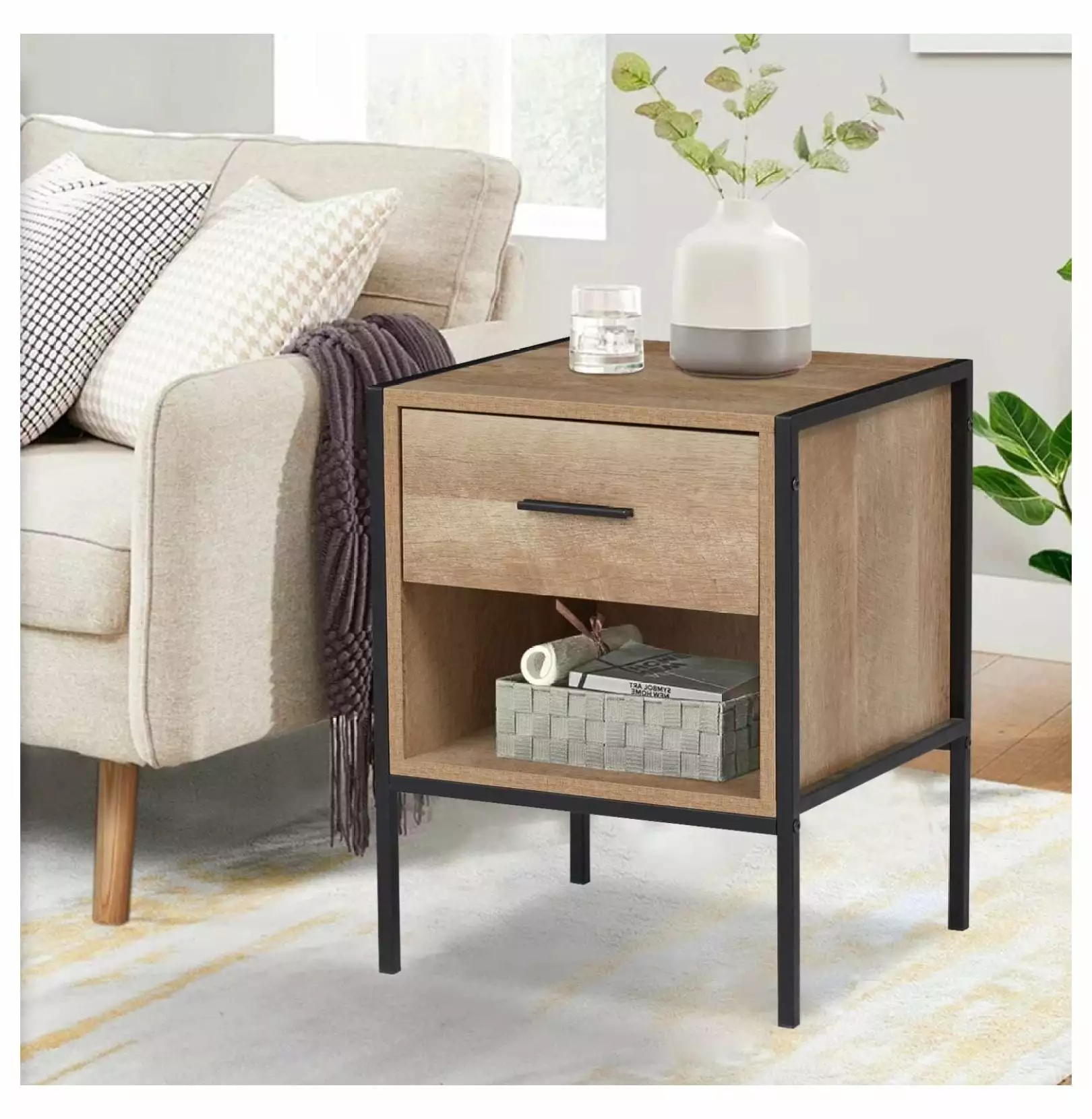 Rustic Brown End Tables Side Table Nightstand Drawer Bedside Table Ditangy