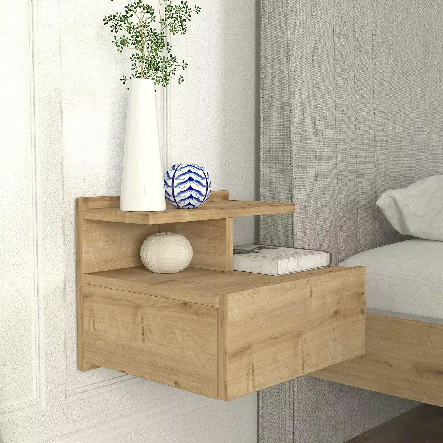 DORPEK Floating Nightstand Bedside Table Drawer and Open Storage Shelves