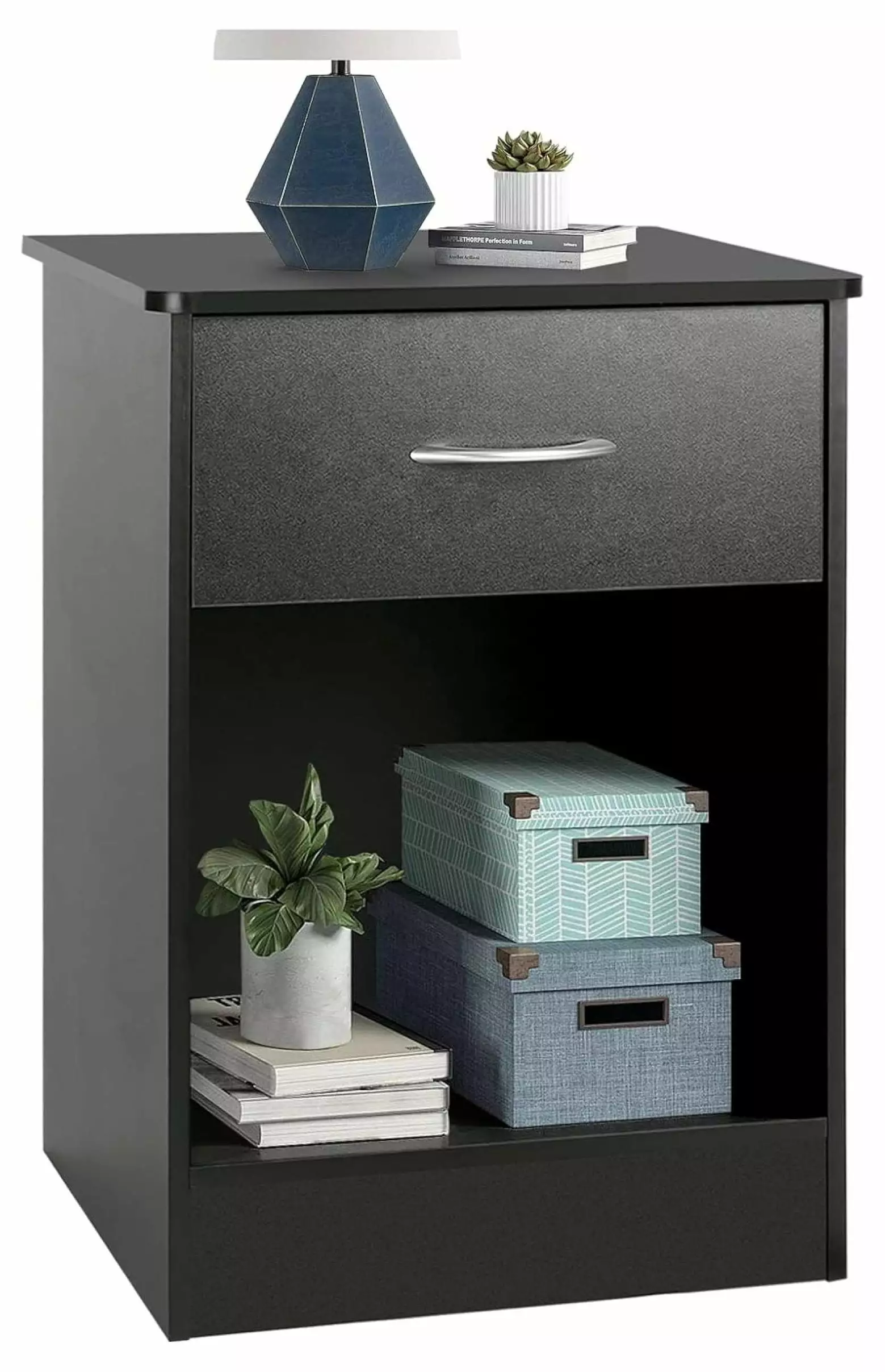 Drevy Nightstand Drawer Bedside Table Side Table Small Space End Table Sliding Drawer Black
