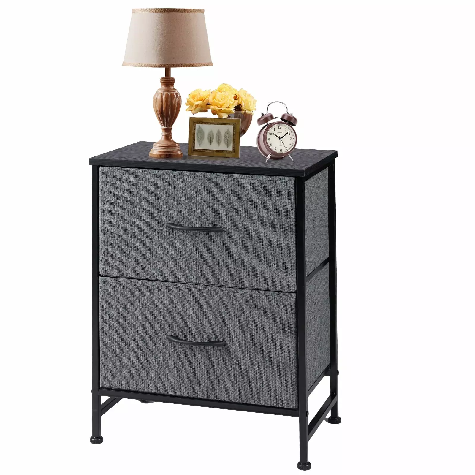 ZUNMOS Grey Nightstand End Table 2 Fabric Drawers Bedside Table Bedroom Closet Dorm EDX