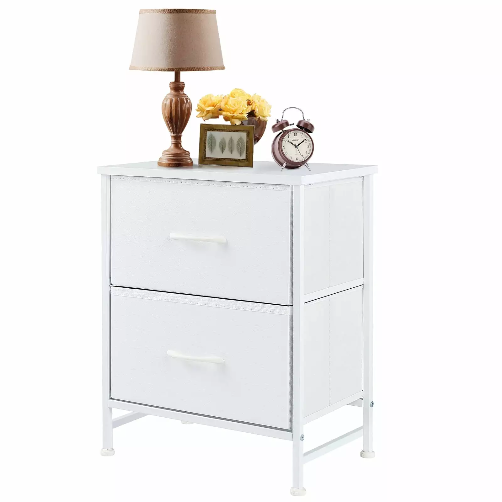 ZUNMOS White Nightstand End Table 2 Fabric Drawers Bedside Table Bedroom Closet Dorm EDX
