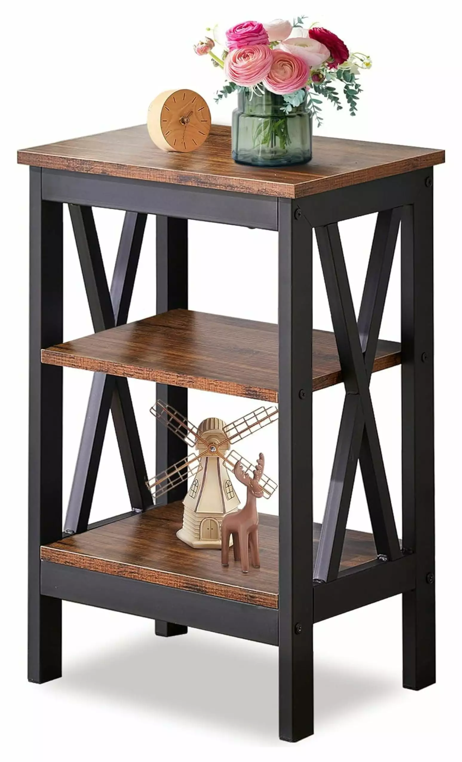Exlonjet End Side Table Storage Shelf Nightstand Living Room Bedroom Furniture Brown