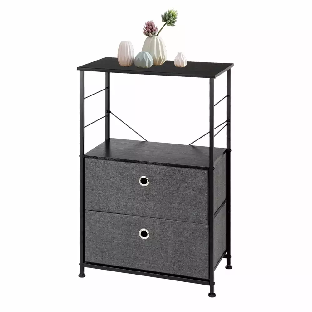2-Drawer Nightstand Shelf Storage Steel Frame and Wood Top Bedroom, Office, and Dorm Fantadool