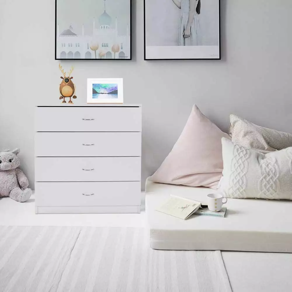 EasingRoom 4 Drawers Night Stand Drawer Dresser Pure White Metal Handles Bedside Night Stand FCH