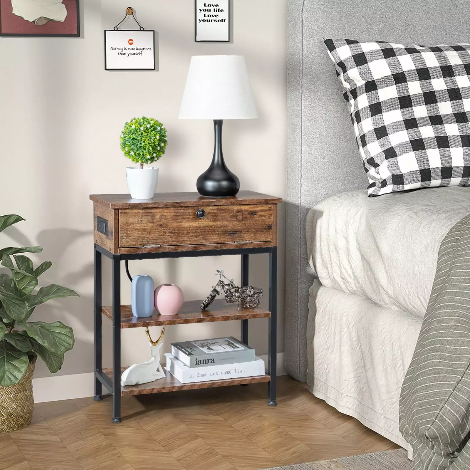 UBesGoo Nightstand Charging Station and USB Ports Side Table End Table Bedroom FCH