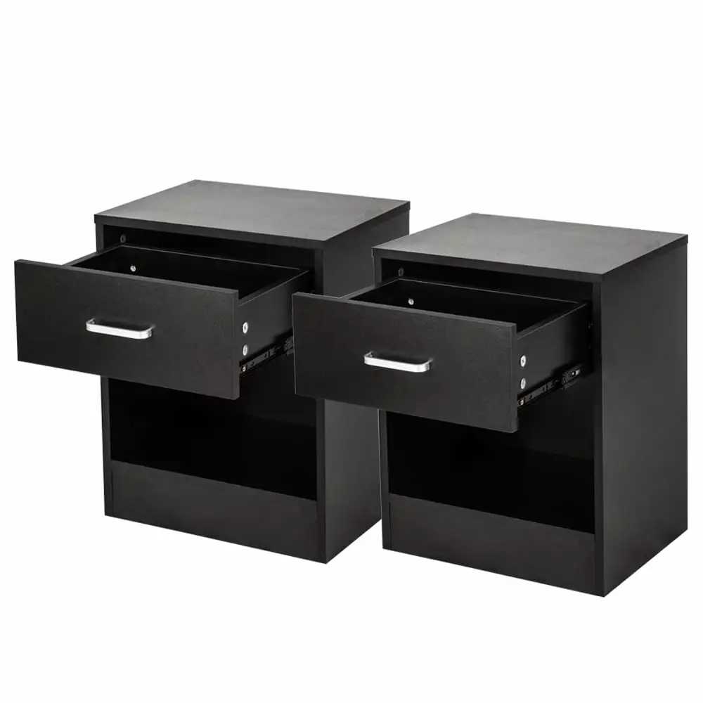 UBesGoo Set 2 Black Nightstands Drawer and Storage Cabinet Wooden Bedside Tables FCH