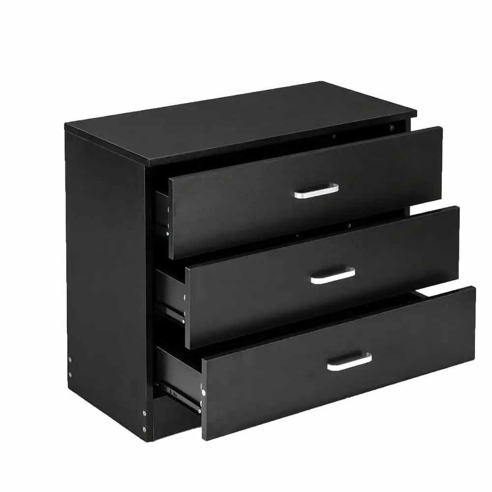 Zimtown Mid-Century Modern 3-Drawer Nightstand Storage Bedroom End Table MDF Wood Black FCH