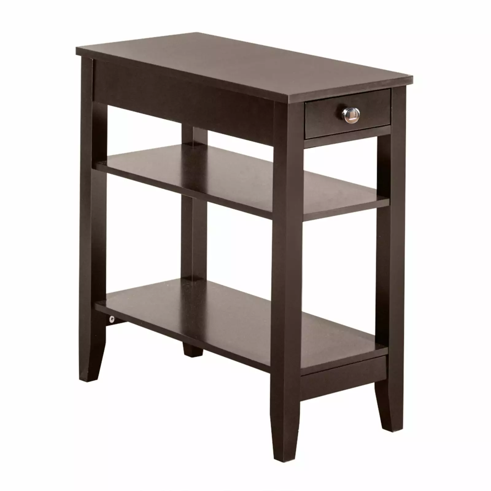 Brown Nightstand Two Drawers Double Layered Storage Polished Design Modern Bedrooms Fencia