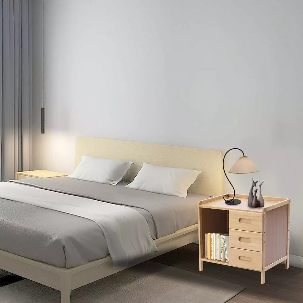 Bamboo Nightstand Bedside End Table Pull-out Drawer Storage FloraVivid