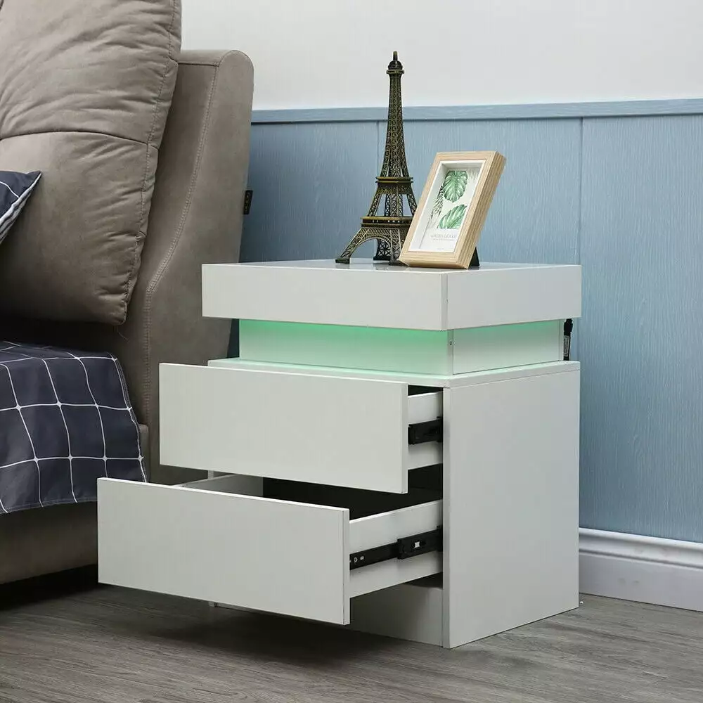 White 2 Drawers End Table Bedside Nightstand Bedroom Storage Cabinet FloraVivid