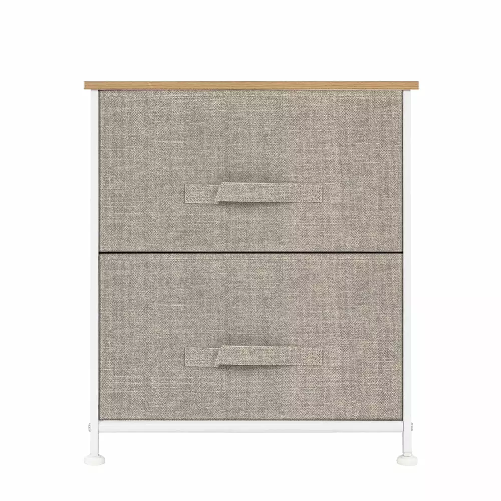 Frogued 2 Drawers Night Stand End Table Storage Tower Steel Frame and Wood Top Natural