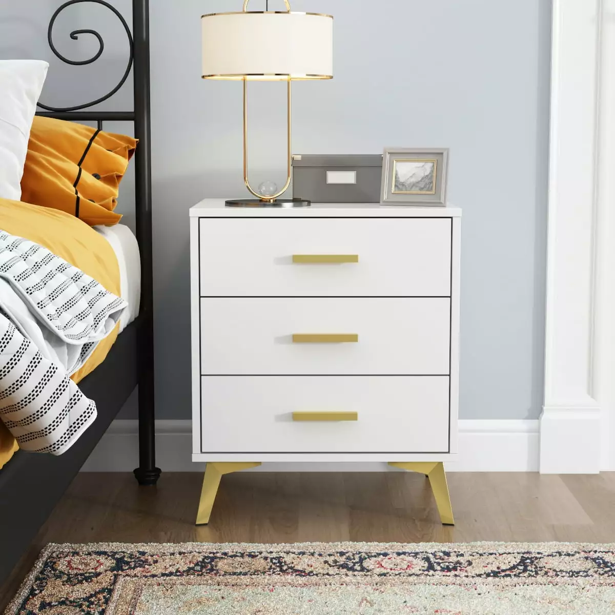 FUFU&GAGA Nightstand 3 Drawers White Bedside End Table Bedroom FUFU & GAGA