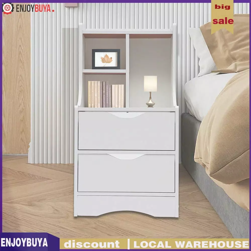 USA Made Bedroom Nightstand 2 Large Drawers Side Table Set GardenBliss