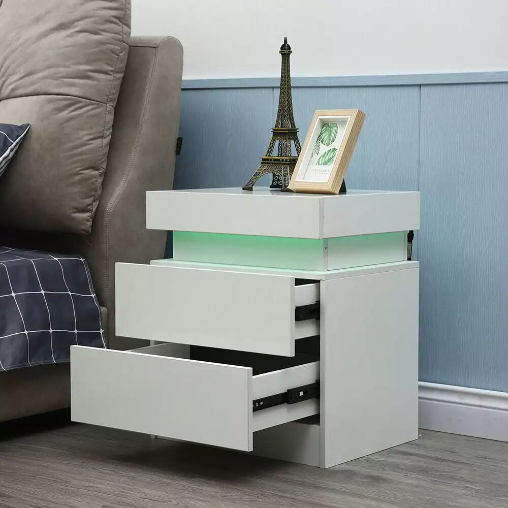 White 2 Drawers End Table Bedside Nightstand Bedroom Storage Cabinet GardenBliss