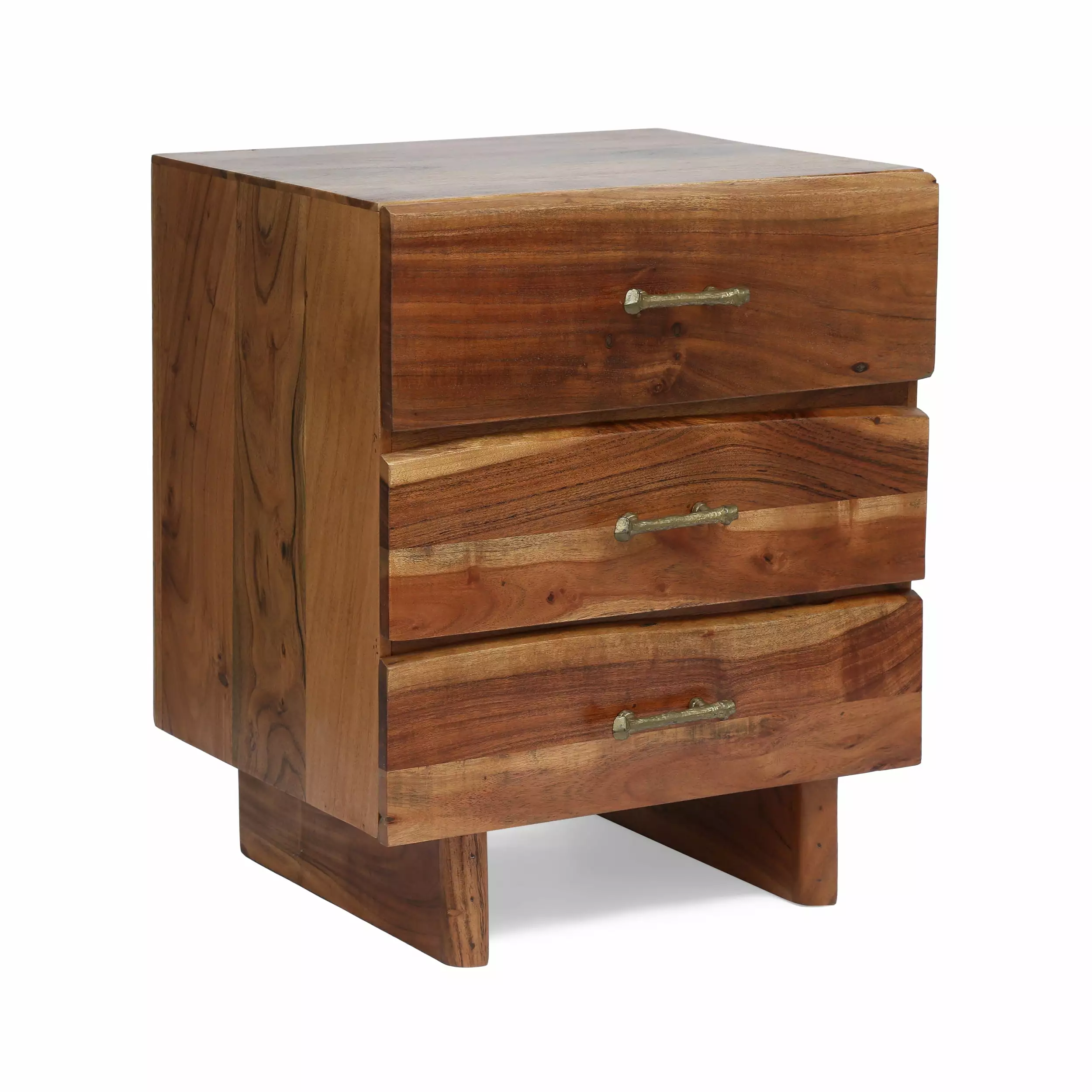 Tift Terrell Artisan-made Boho Acacia Wood 3 Drawer Nightstand Dark Natural GDFSTUDIO