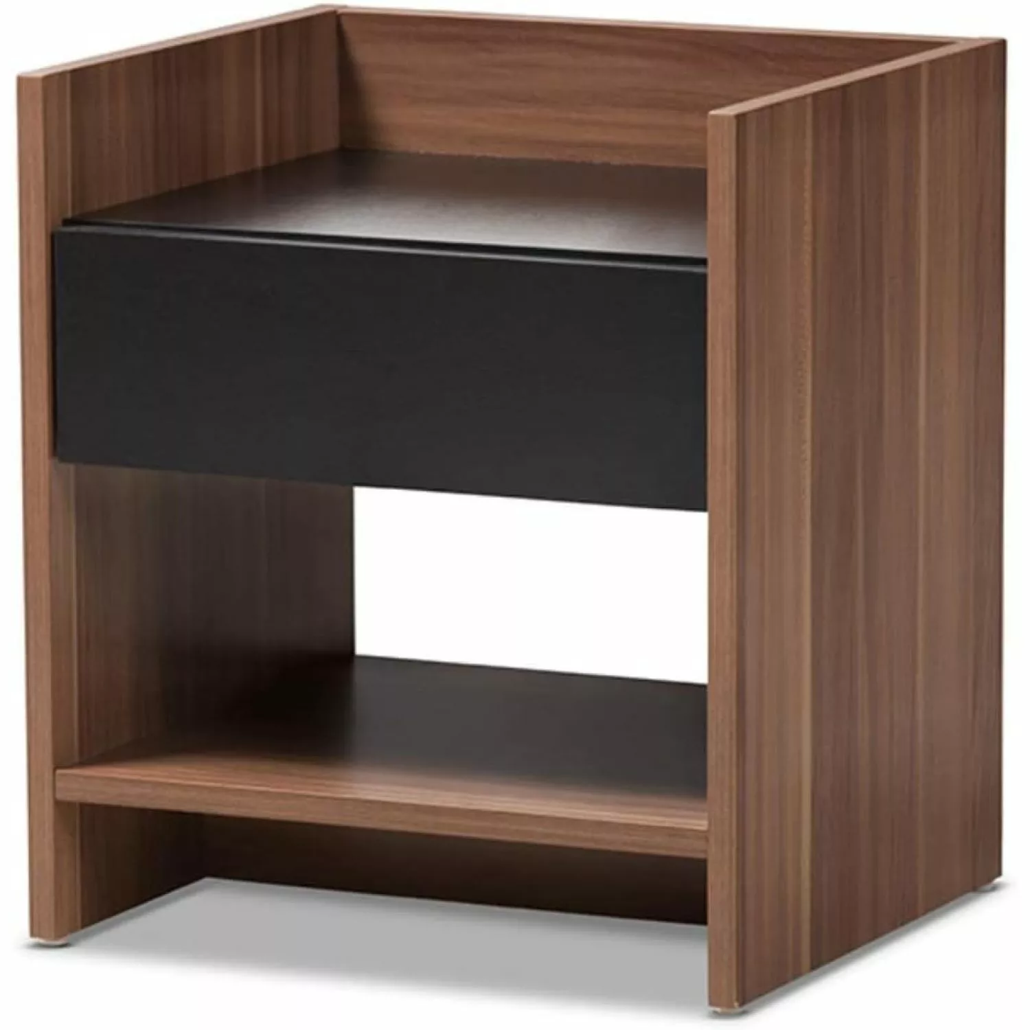 HElectQRIN Vanda 1 Drawer Wood Nightstand Black and Walnut Brown
