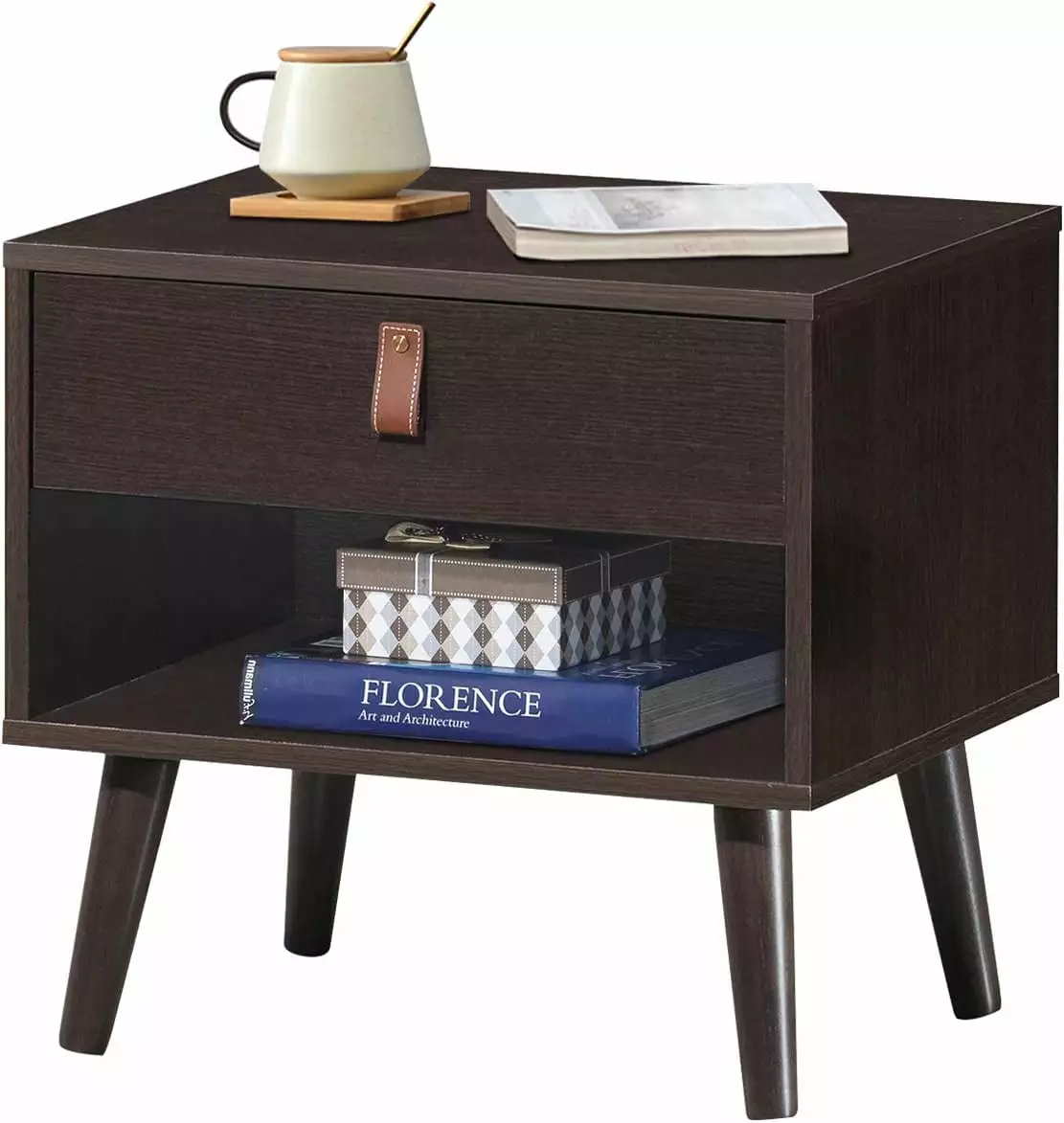 Drawer Storage Nightstand Bedside Cabinet Furniture End Side Table Chest Home Bedroom Living Room HEVAVW