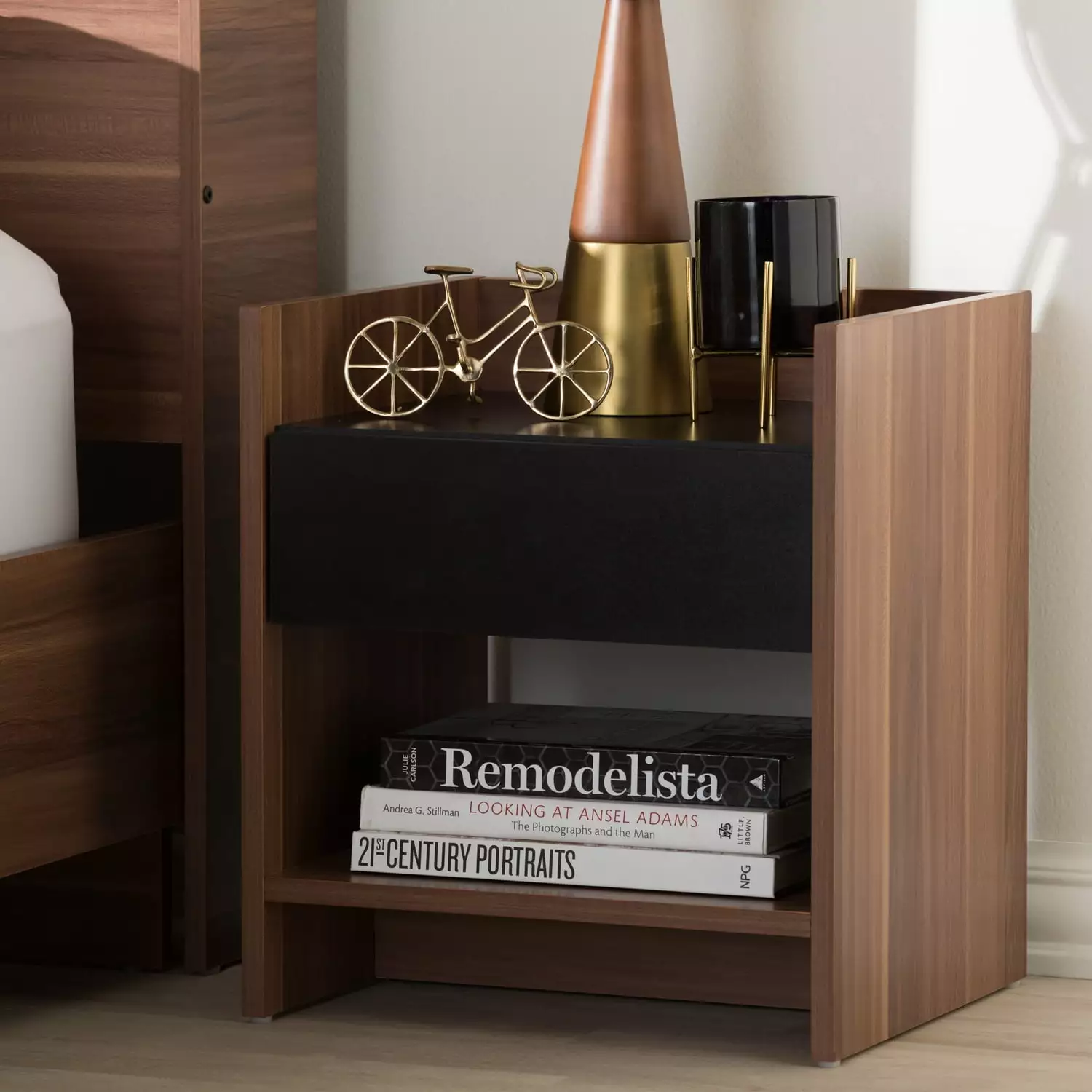 HomeStock Wood 1-Drawer Nightstand Bedroom Living Room