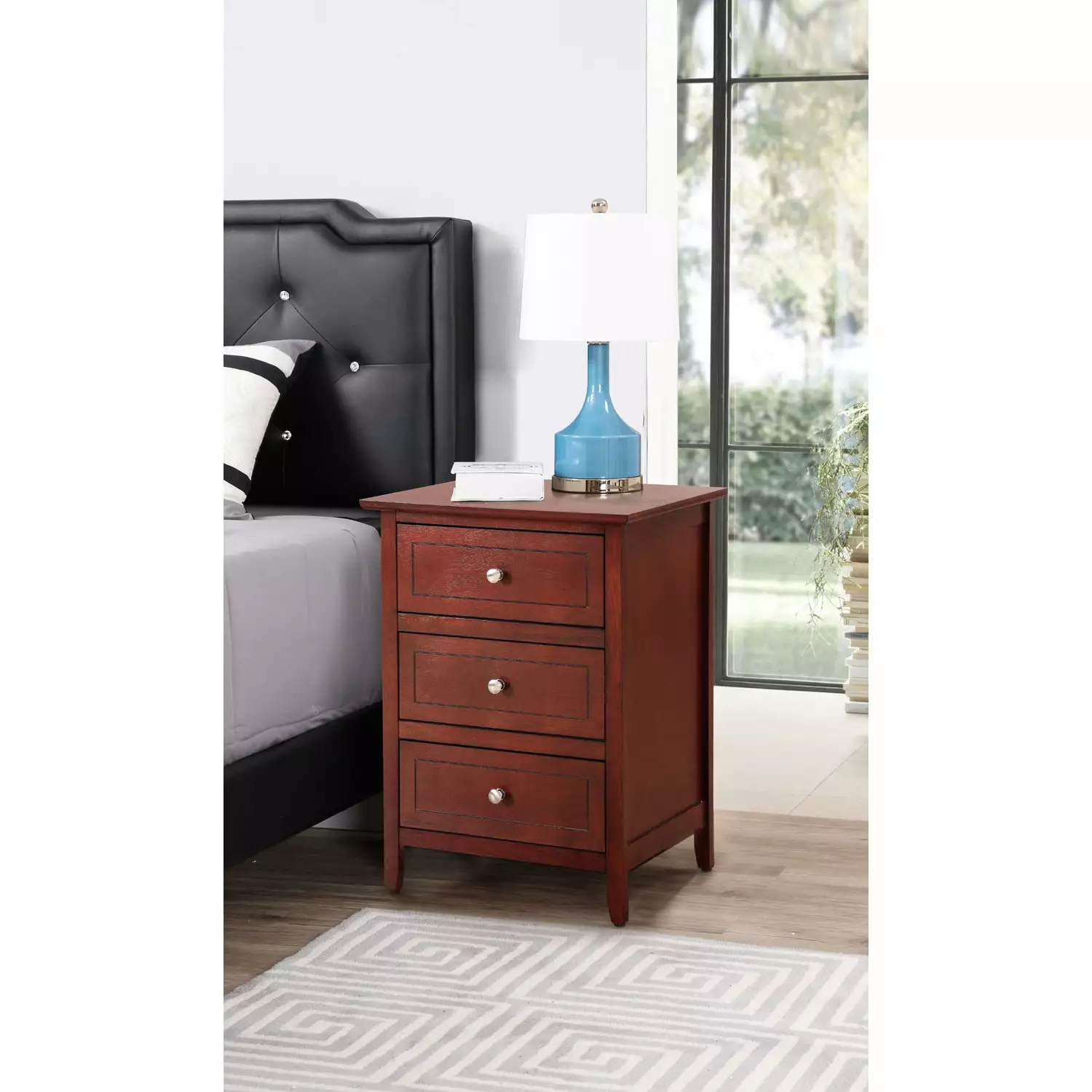 HomeStock Zen Zone 3 Drawer Nightstand Cherry Finish Bedroom