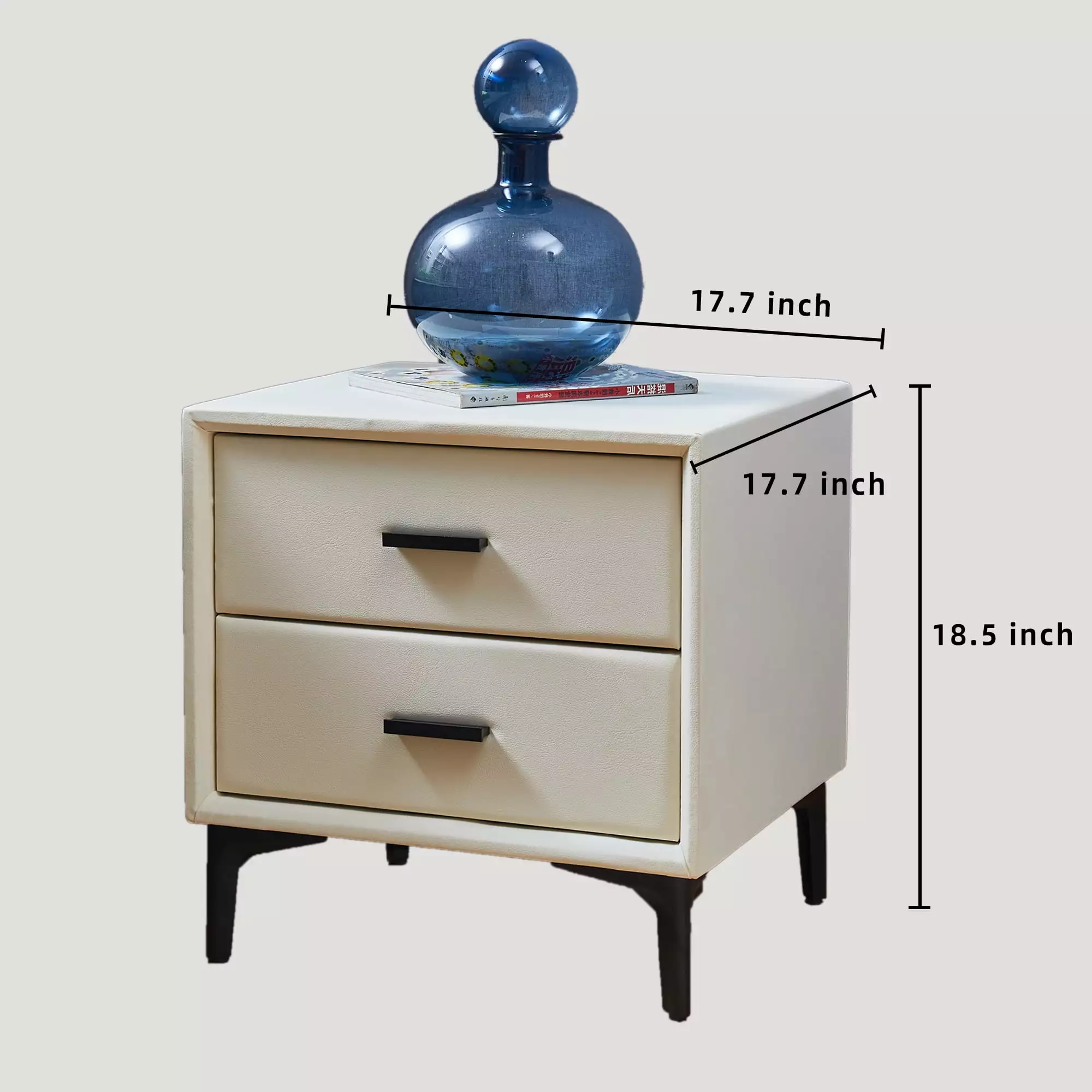 Homiyad Modern Nightstand 2 Drawers PU Leather and Hardware Legs Beige