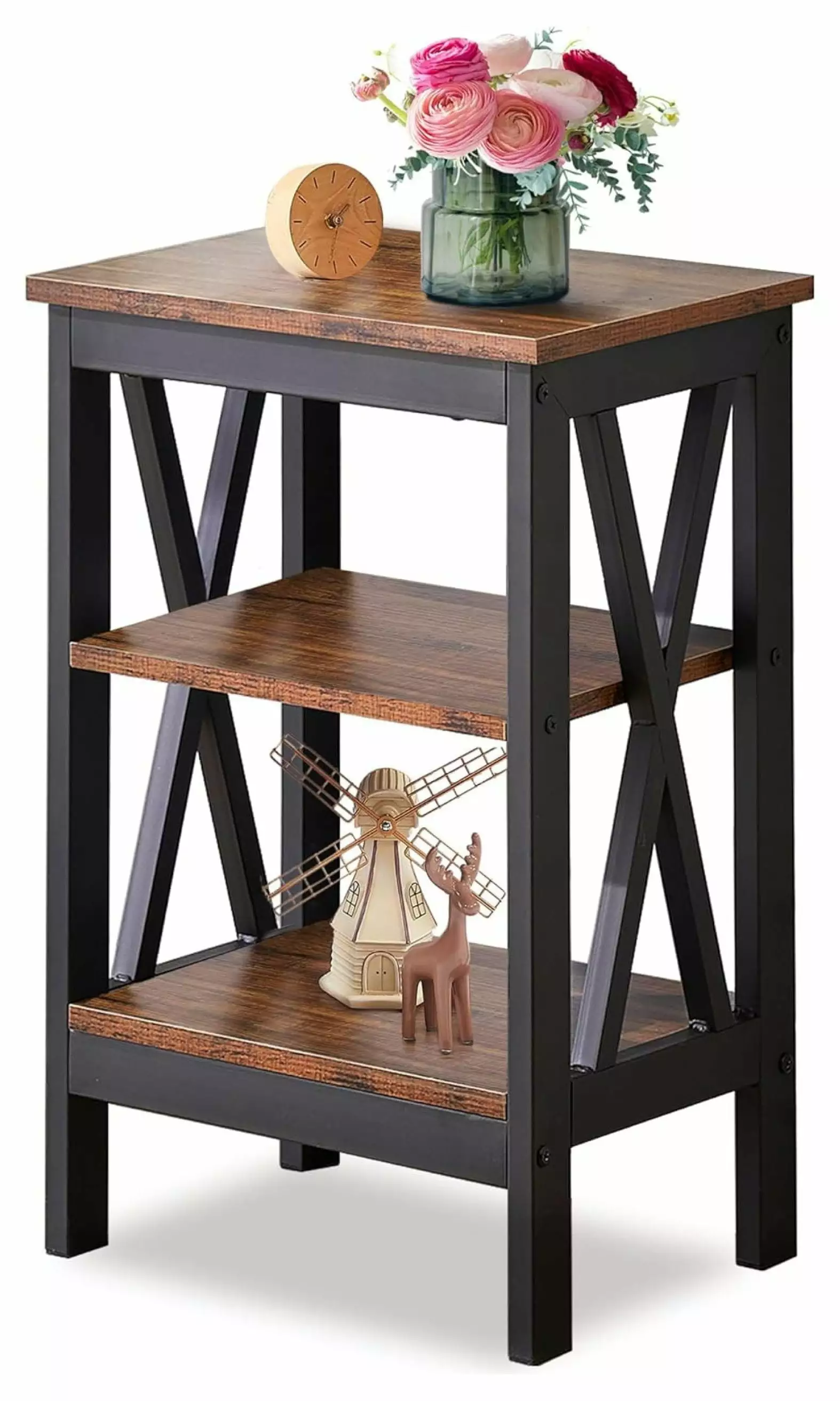 Huang qing shan End Side Table Storage Shelf Nightstand Living Room Bedroom Furniture Brown