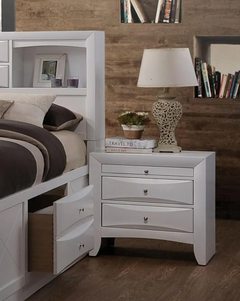 Ireland White Nightstand Drawer and Shelf Bedroom Furniture