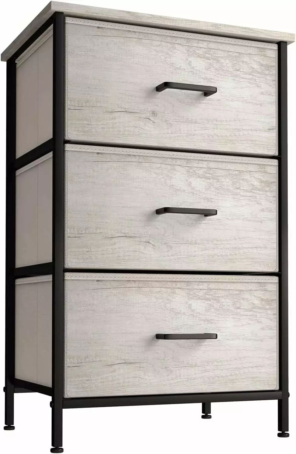 Nightstand Dresser 3 Faux Wood Drawers - Bedside Table Steel Frame and Wood Top - Fabric Bin Storage Bedroom, Living Room,...