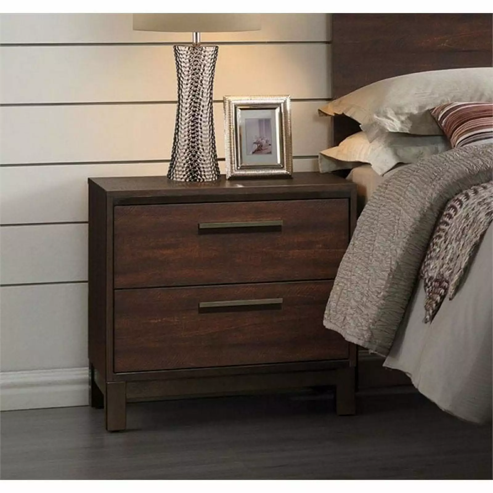 Kingfisher Lane 2 Drawer Nightstand Rustic Tobacco and Dark Bronze Bedroom