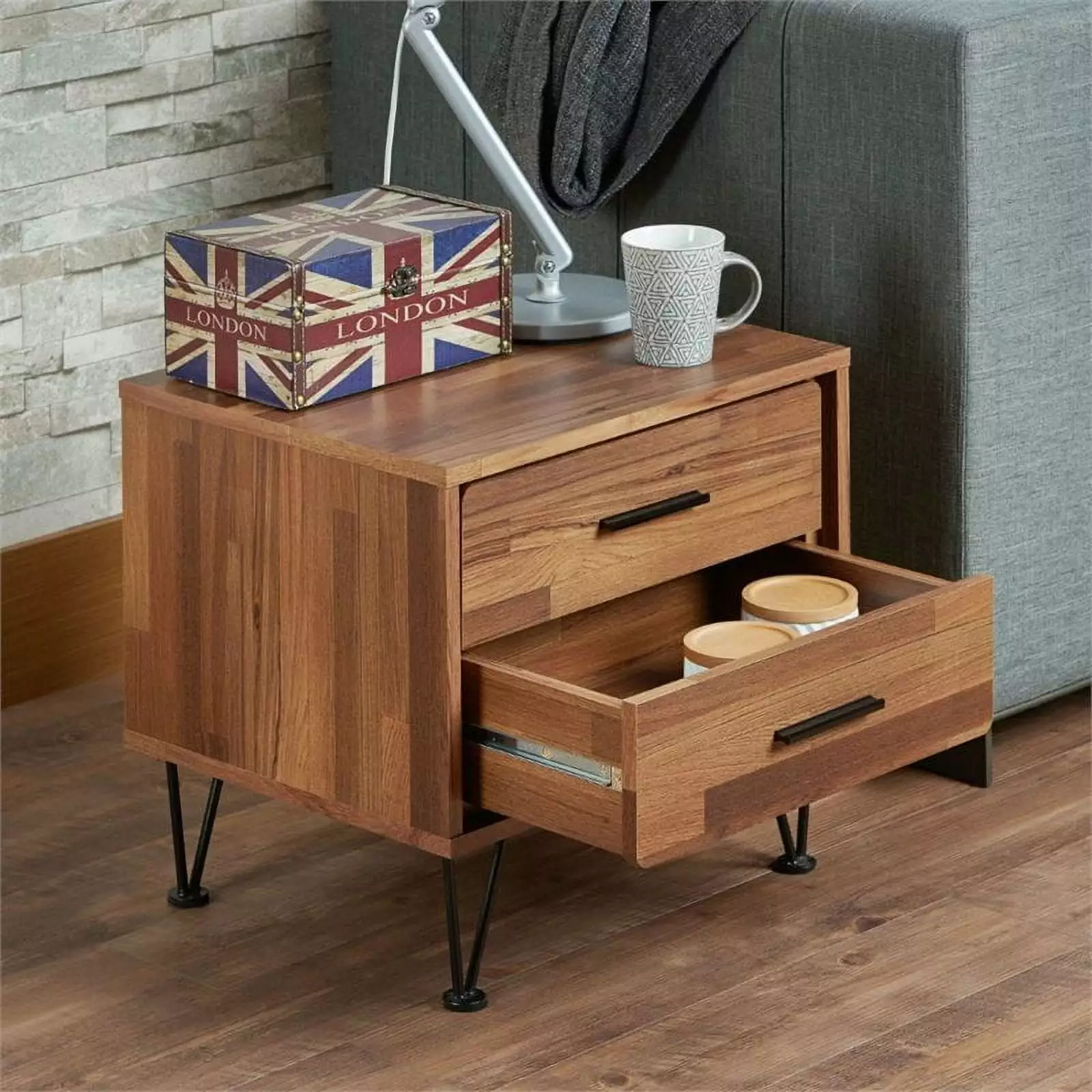 Kingfisher Lane 2 Drawer Nightstand Walnut - Bedroom Storage Furniture