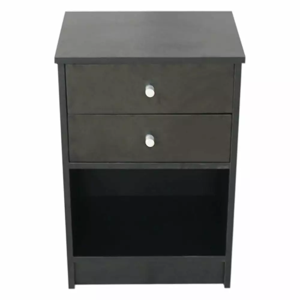 40x30x60cm Nightstand Round Handle Two Drawers Black Modern Design latulipo