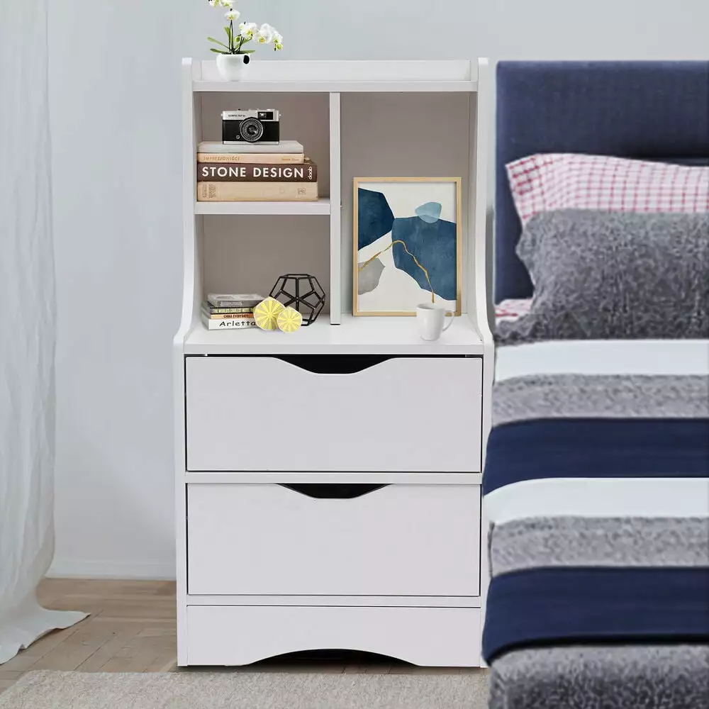 USA Made Bedroom Nightstand 2 Large Drawers Side Table LilyLus