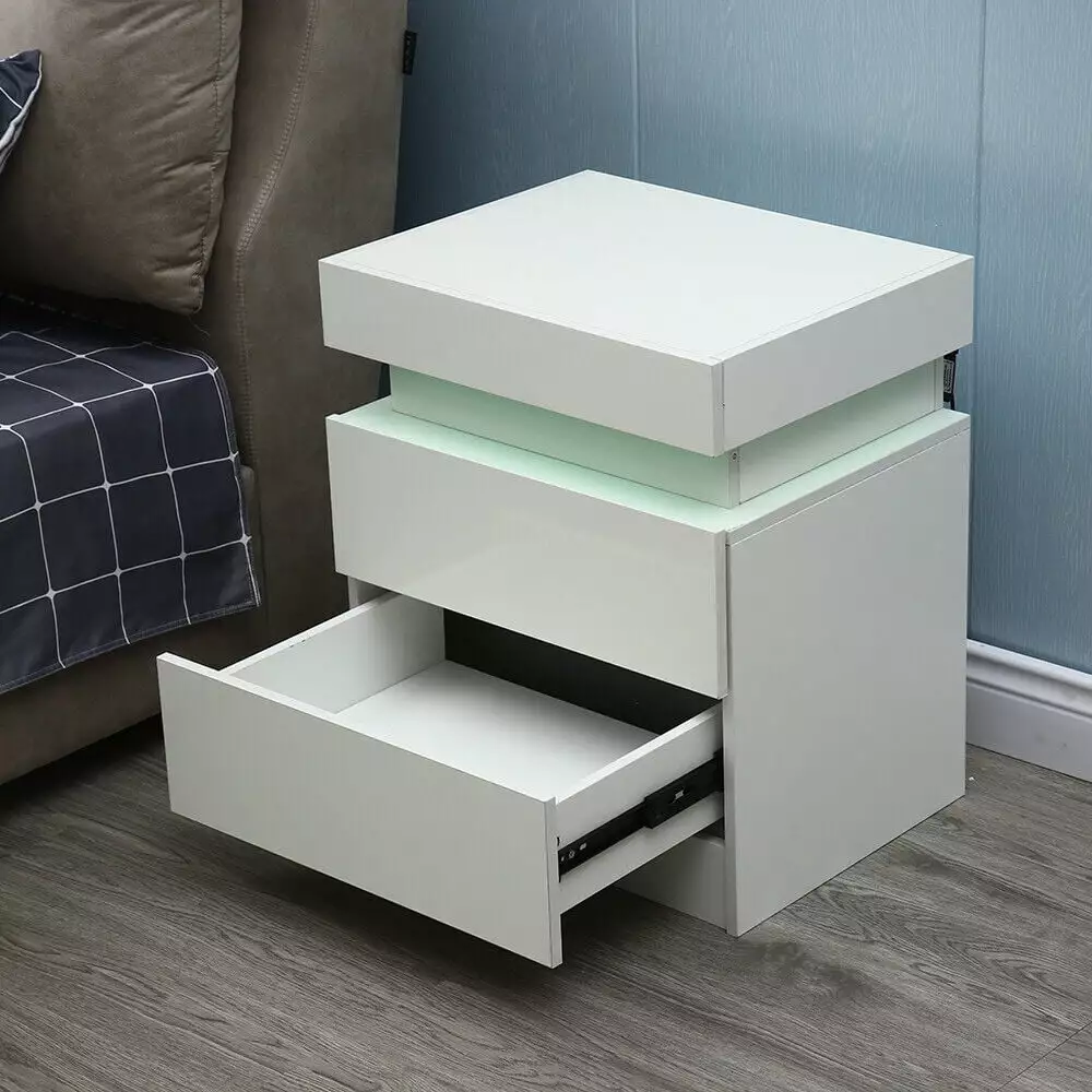 White 2 Drawers End Table Bedside Nightstand Bedroom Storage Cabinet LilyLus