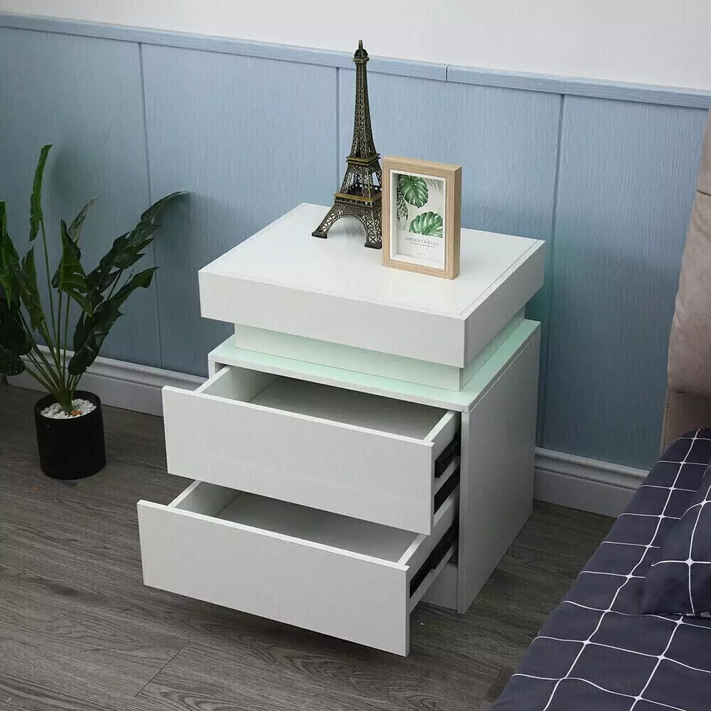 White 2 Drawers End Table Bedside Nightstand Bedroom Storage Cabinet LilyLus