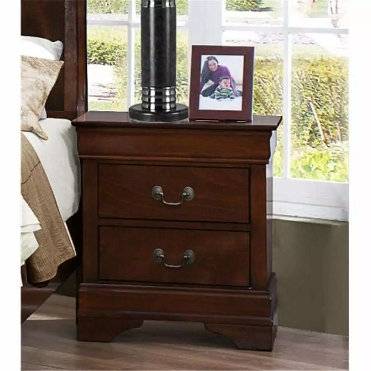 Mayville Night Stand Brown Cherry Finish Made4Mattress