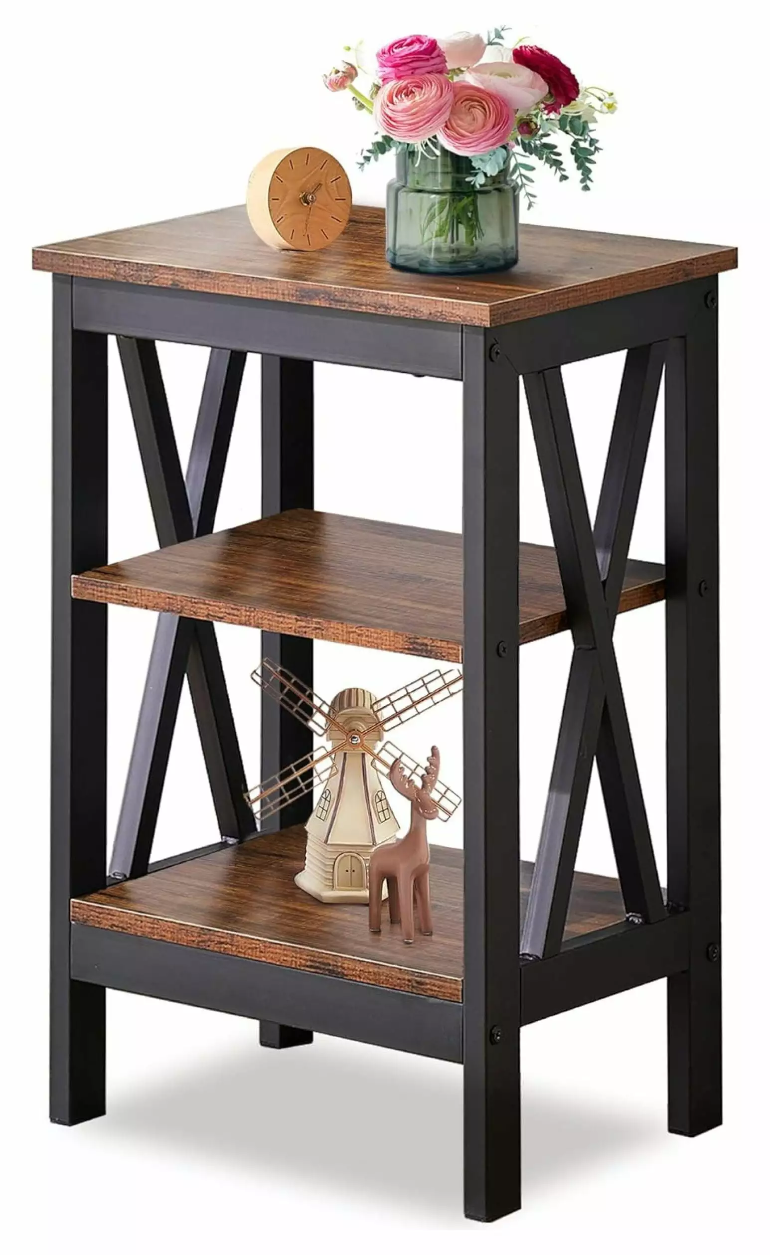 MAQING End Side Table Storage Shelf Nightstand Living Room Bedroom Furniture Brown