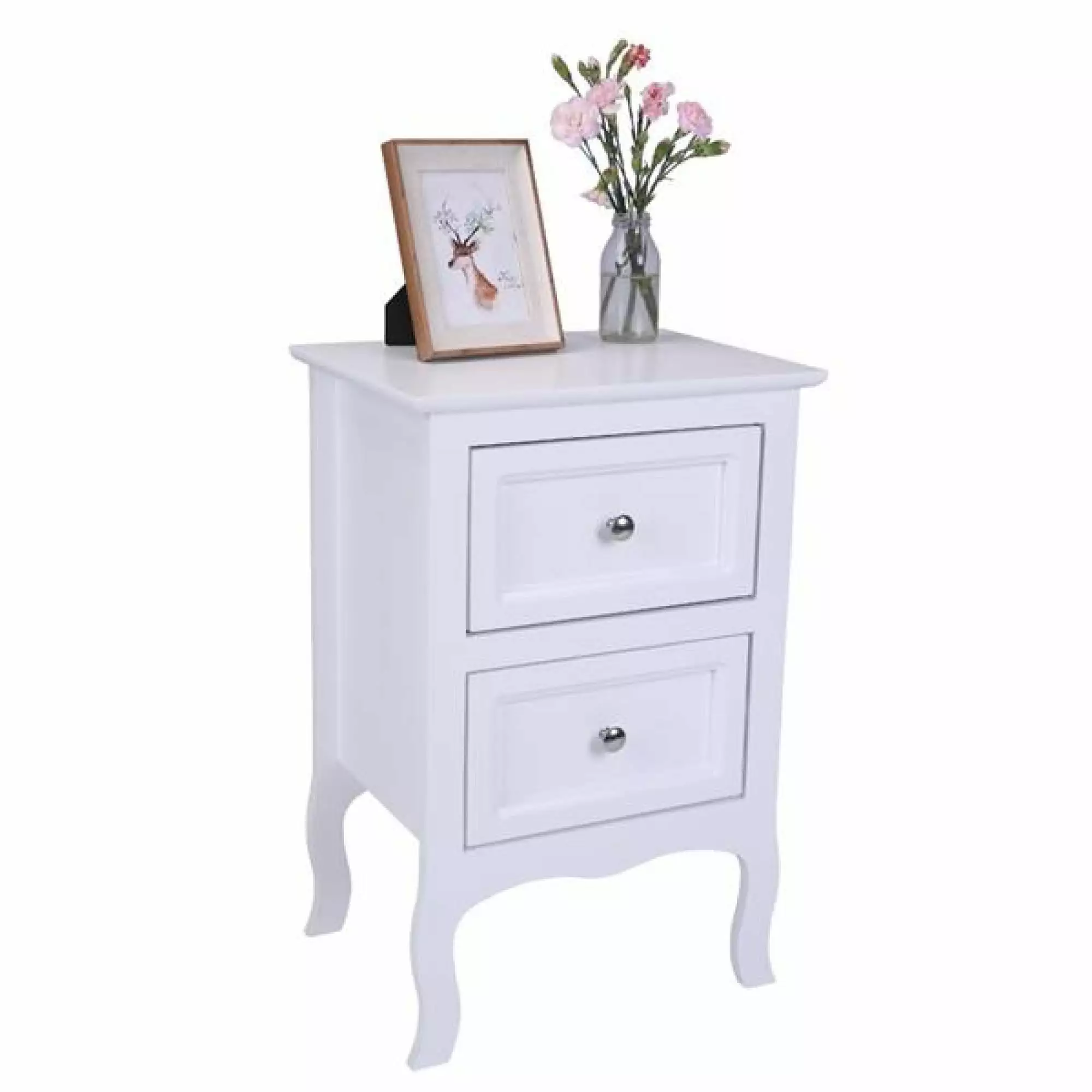 Country Style Two-Tier Night Table Large Size White Bedroom Miekor