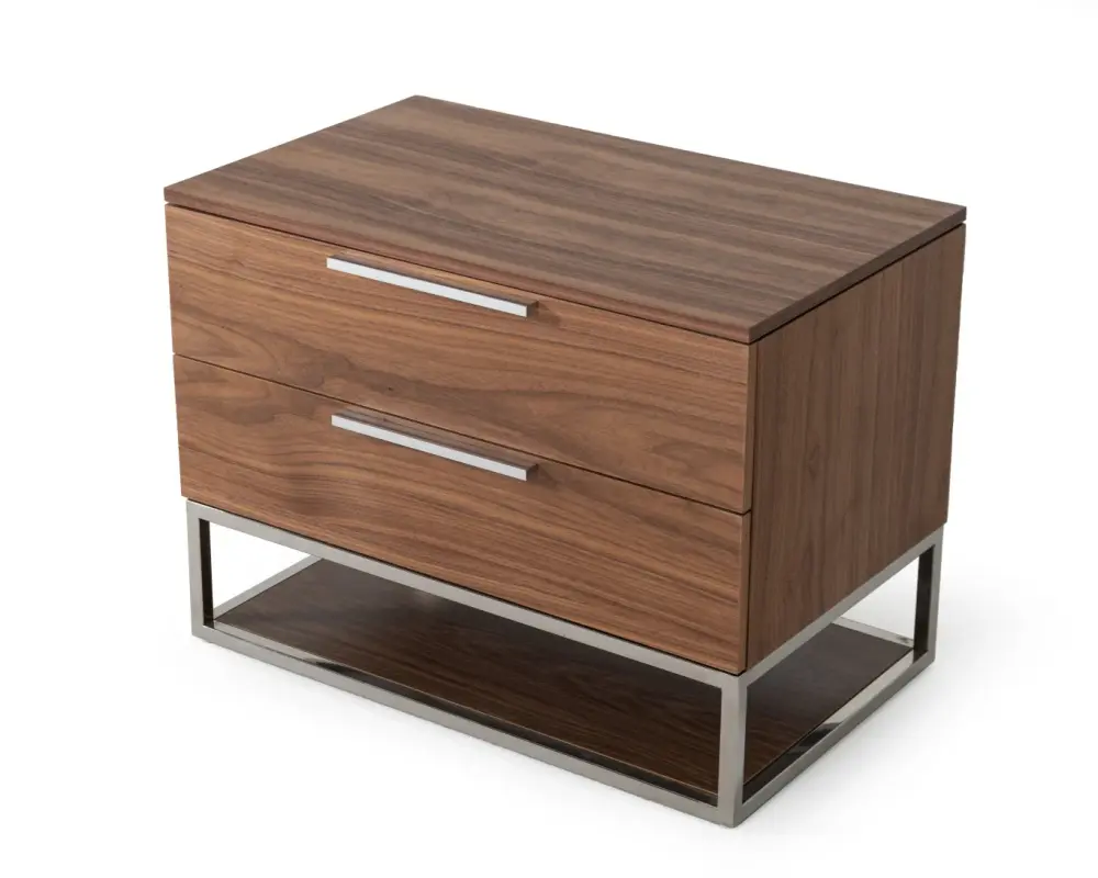 Modrest Heloise - Contemporary Walnut & Stainless Hardened Nightstand