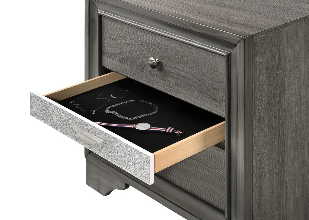 Naima Gray Nightstand - Minimalist Bedside Table Drawer