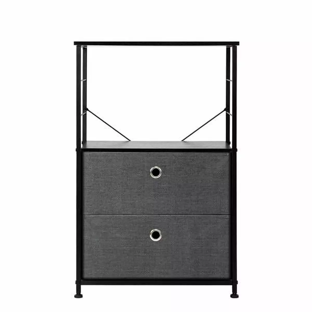 2-Drawer Nightstand Shelf Storage Steel Frame and Wood Top Home Niruo