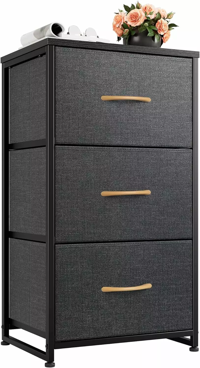 Nightstand Dresser 3 Drawers Bedside Table Chest Drawers Fabric Dresser NOBRAND
